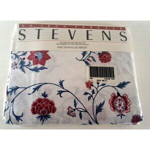 NEW Vintage Stevens Twin Flat Sheet Pink Blue Lotus Flower Y2k Combed Cotton